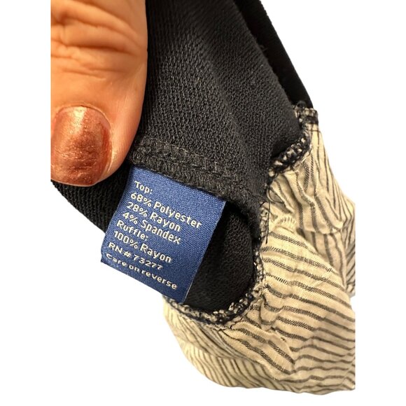 🍒 2/$20 🍒 Navy Blue Rounded Collar Long Sleeve Blouse with Striped Hem sz XL - Picture 7 of 7